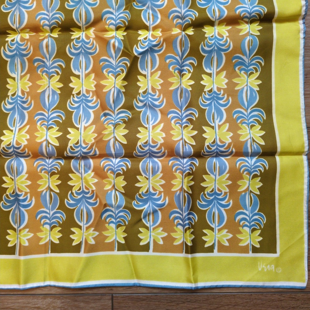 Vintage Vera Neumann Square Abstract Retro Floral Scarf Green Bronze Brown Blue - Picture 5 of 5